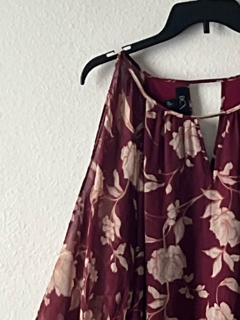 BCX‎ Burgundy Floral Cold-Shoulder Blouse with Cream Flowers, Size L - Picture 3 of 10